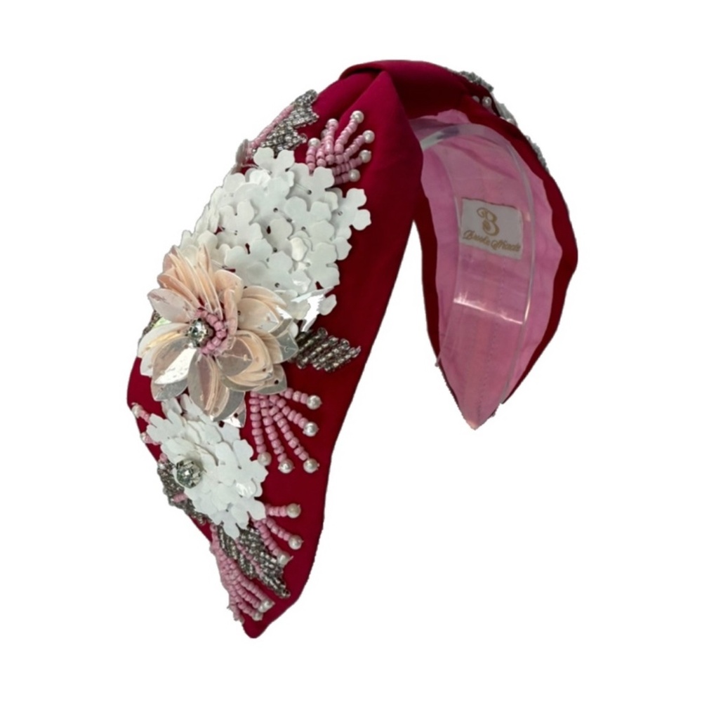 216. NEW The Pink Iridescent 3D Flower Beaded Headband